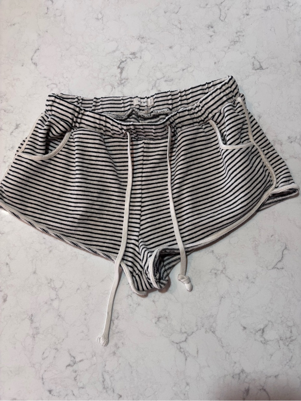 Y2K retired cheeky beach bum Black & White Striped Drawstring Athletic Shorts